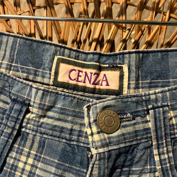 Vintage Blue Plaid High Waist Shorts (E) - Picture 2 of 3